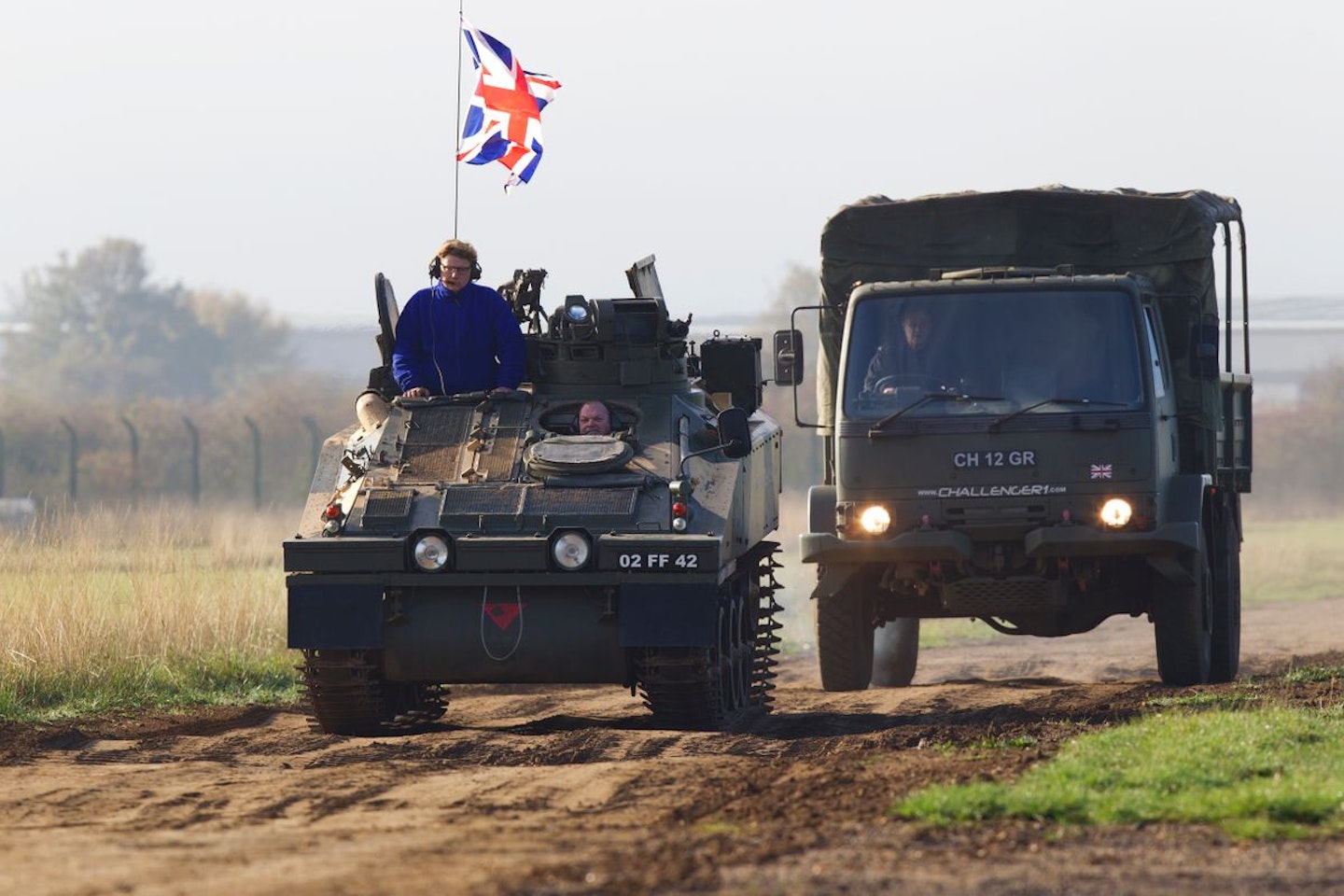 DAF Army Truck Driving With Tank Passenger Ride