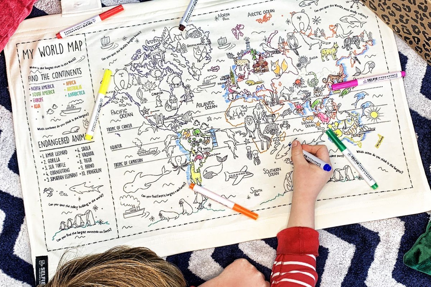 Personalised Colour Your Own World Map Fabric Wall Art