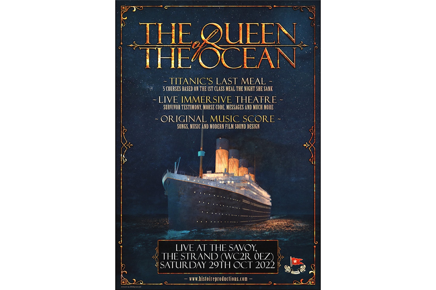 The Queen of the Ocean Immersive Titanic Dining Experience for Two at The Savoy Hotel, London